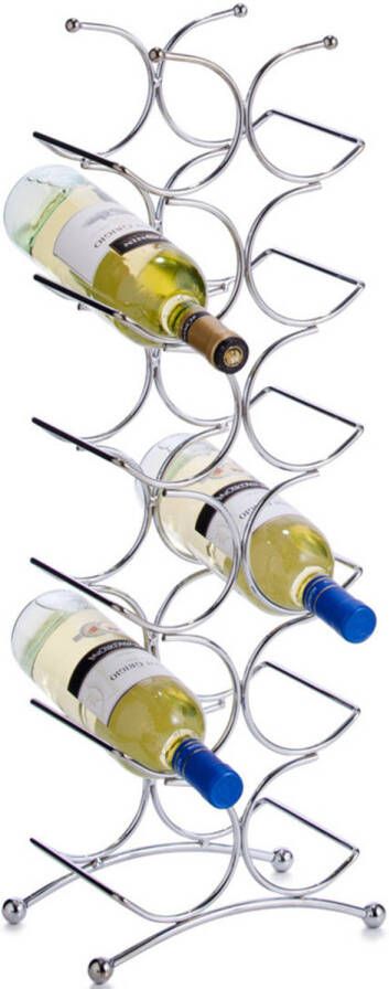 Zeller 1x Zilver chroom wijnflesrek wijnrekken staand voor 12 flessen 67 cm Wijnrekken