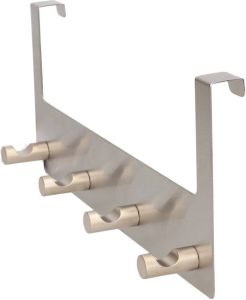 Zeller Kapstok deurhanger 4-haaks zilverkleurig 32 cm RVS deurkapstok Kapstokken