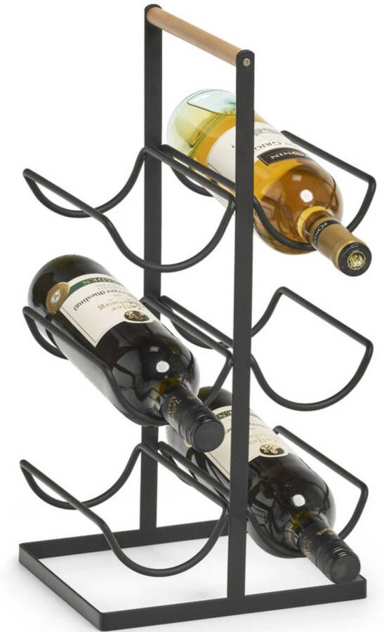 Zeller 1x Zwart industrieel wijnflessen rek wijnrekken staand voor 6 flessen 46 cm Wijnrekken