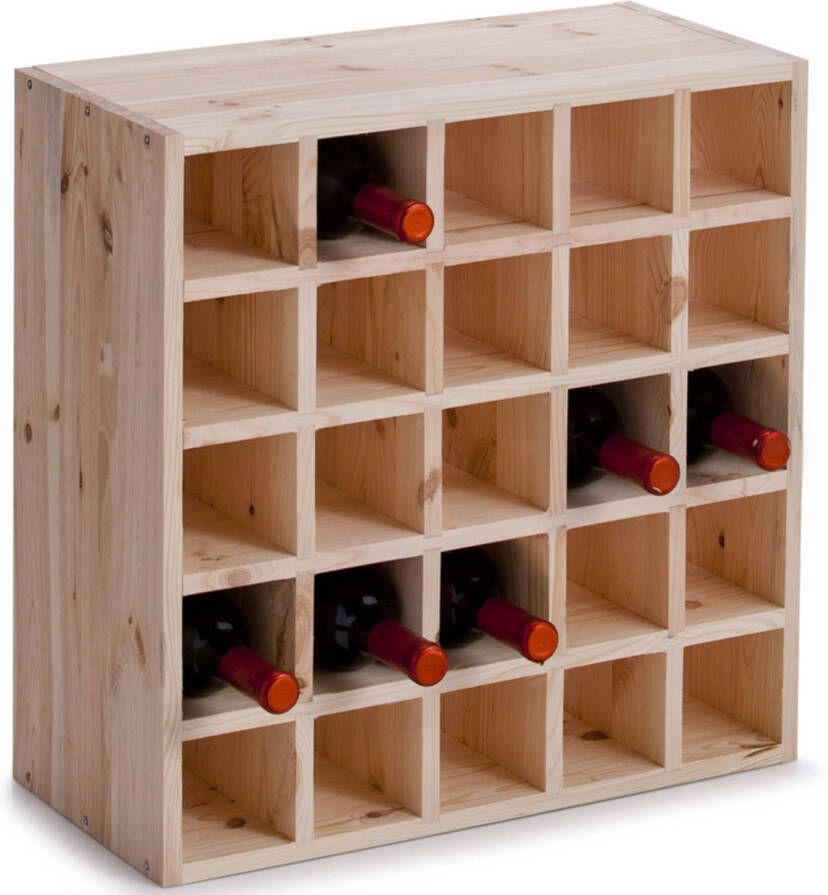 Zeller Houten wijnflessen rek wijnrek vierkant voor 25 flessen 52 x 25 x 52 cm Wijnrekken