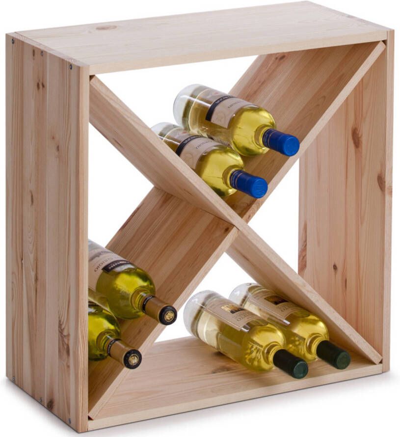 Zeller Houten wijnflessen rek wijnrek vierkant voor 4 vakken 52 x 25 x 52 cm Wijnrekken