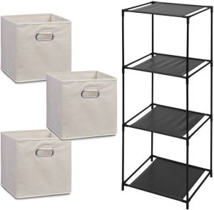 Zeller Kastmandjes opberg mandjes beige 3x stuks van 29 Liter In rekje van 34 x 98 cm Opbergmanden