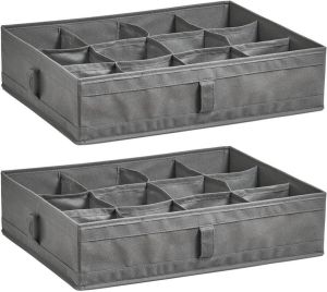 Zeller Kleding kast organizer 2x 12 vakken grijs 44 x 34 x 11 cm polyester Opbergmanden