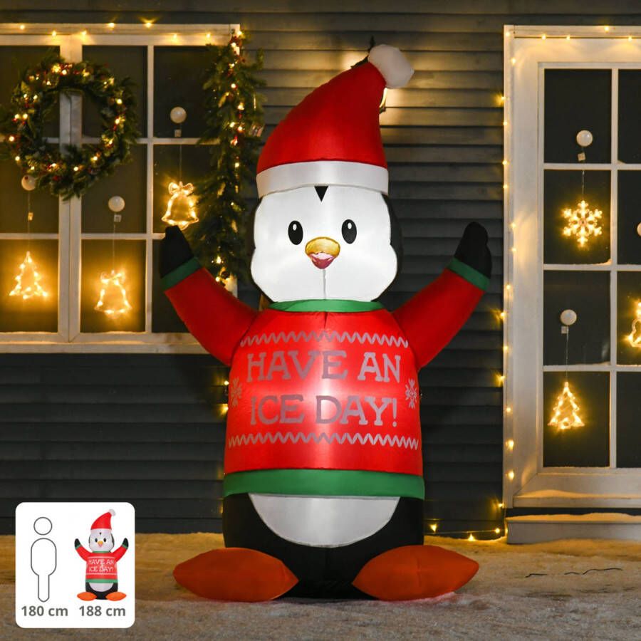 Zenzee Opblaasbare LED Pinguin Kerstfiguur Kerstverlichting buiten Kerstversiering L93 x B112 x H188 cm