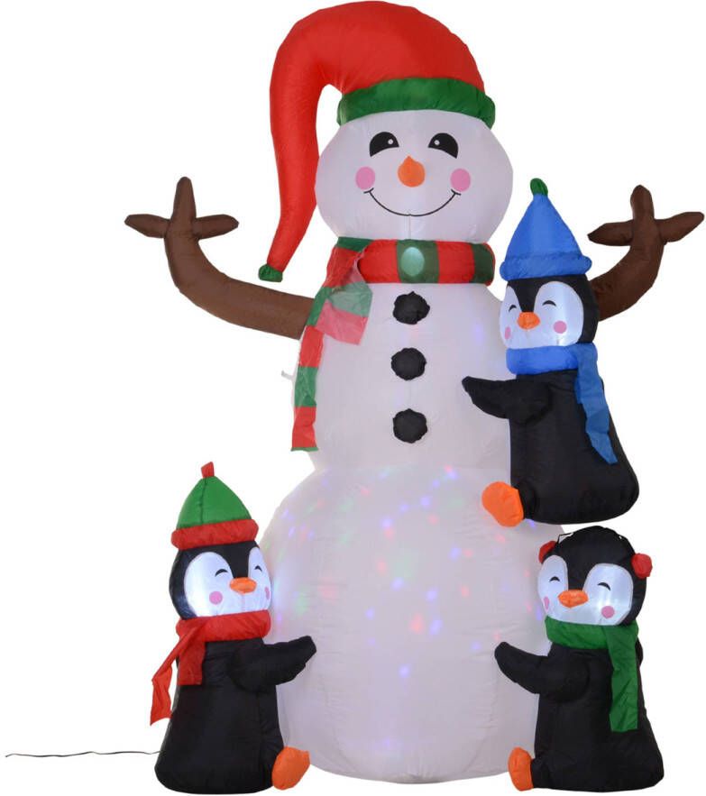 Zenzee Opblaasbare LED sneeuwman met 3 pinguïns Sneeuwpop Kerstverlichting buiten Kerstversiering 140 x 70 x 180 cm