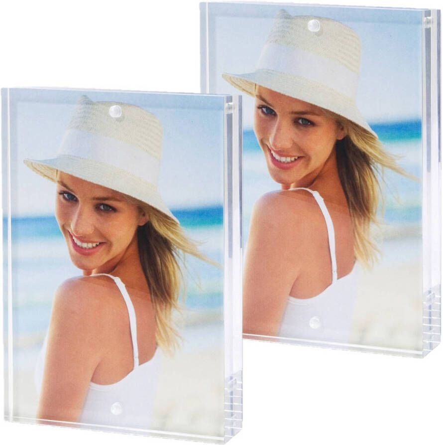 ZEP 2x stuks acryl fotolijst transparant met magnetisch frame geschikt voor een foto van 15 x 20 cm Fotolijsten