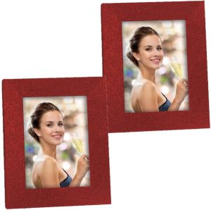 Zep 2x stuks houten fotolijstje rood met glitters 18 x 23 cm geschikt voor een foto van 13 x 18 cm Fotolijsten