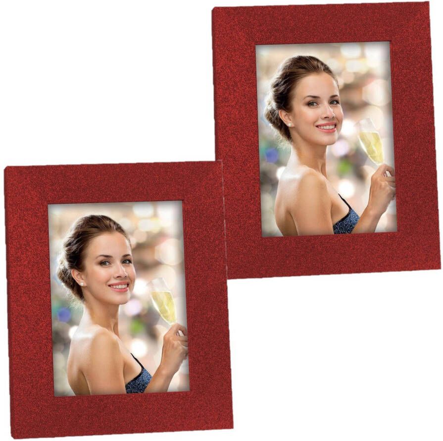 ZEP 2x stuks houten fotolijstje rood met glitters geschikt voor een foto van 20 x 30 cm Fotolijsten