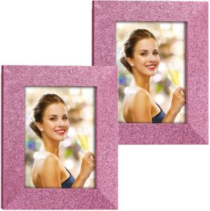 ZEP 2x stuks houten fotolijstje roze met glitters geschikt voor een foto van 20 x 30 cm Fotolijsten