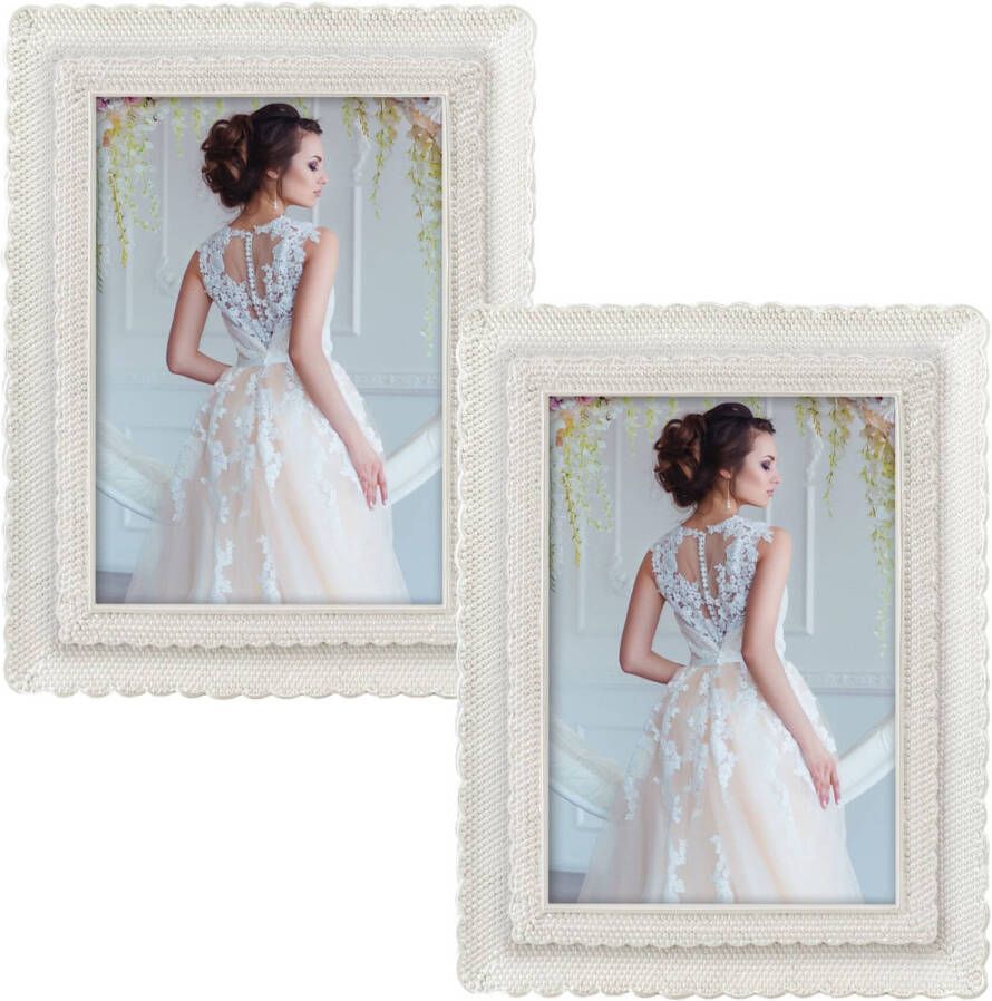 ZEP 2x stuks kunststof fotolijst parel wit geschikt voor een foto van 13 x 18 cm Fotolijsten