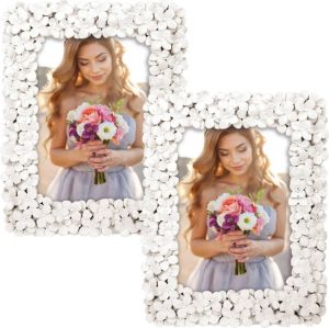 ZEP 2x stuks kunststof fotolijst witte bloemen geschikt voor een foto van 20 x 25 cm Fotolijsten
