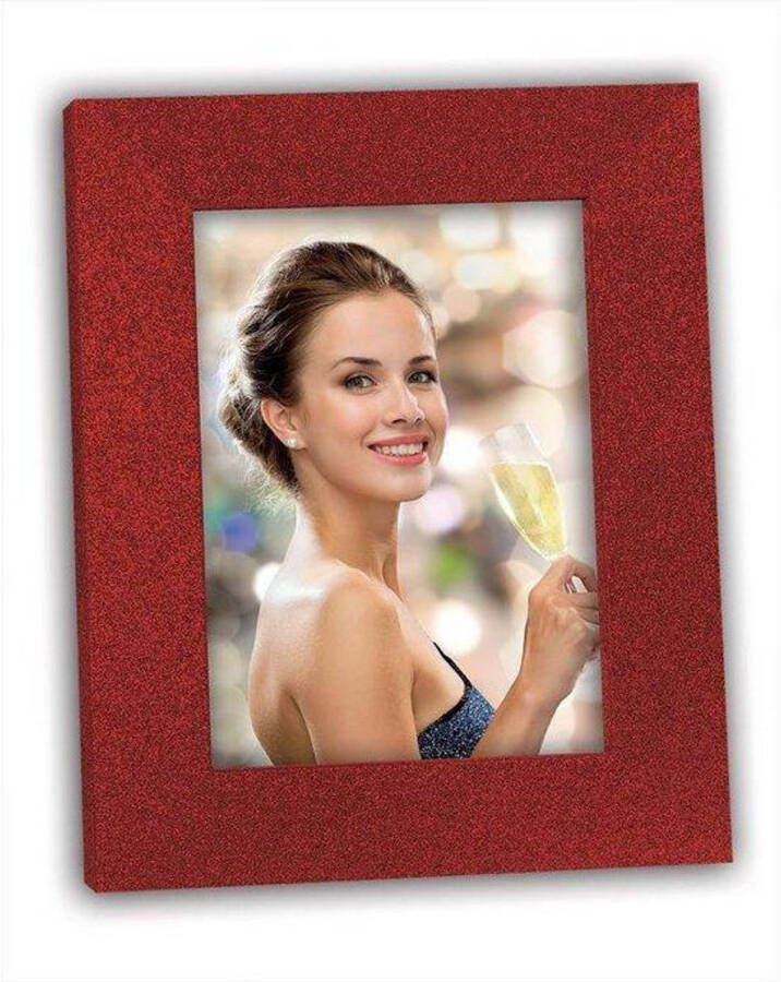 Zep Houten fotolijstje rood met glitters 21 x 25 cm geschikt voor een foto van 15 x 20 cm Fotolijsten