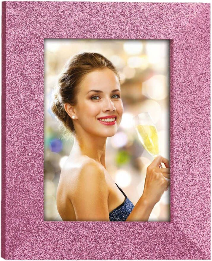 ZEP Houten fotolijstje roze met glitters geschikt voor een foto van 20 x 30 cm Fotolijsten