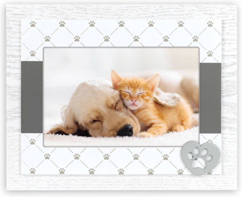 ZEP Houten fotolijstje wit grijs met honden katten pootje geschikt voor een foto van 10 x 15 cm Fotolijsten