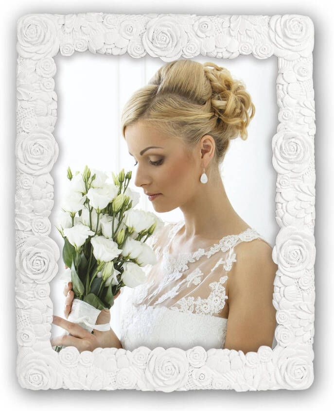 ZEP Kunststof fotolijst wit met bloemen motief geschikt voor een foto van 20 x 25 cm Fotolijsten