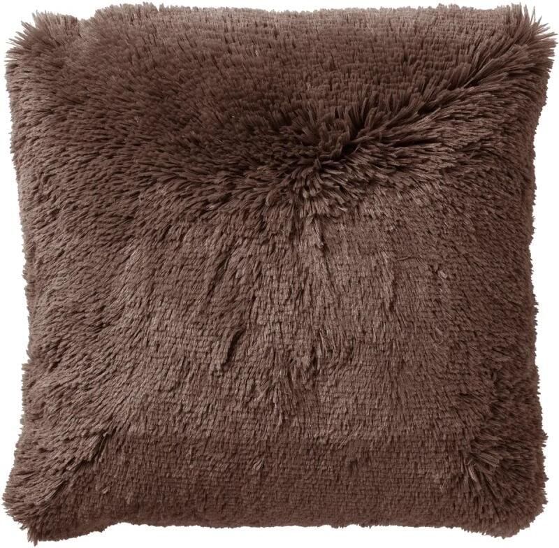 Dutch Decor FLUFFY Sierkussen 45x45 cm superzacht effen kleur Chocolate Martini donkerbruin
