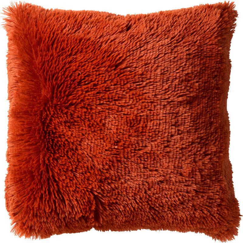 Dutch Decor FLUFFY Sierkussen 45x45 cm superzacht effen kleur Potters Clay oranje-terracotta