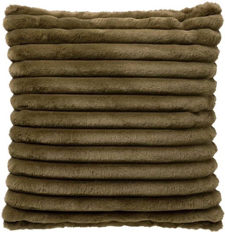 Dutch Decor HAZEL Kussenhoes 50x50 cm in effen kleur strepen heerlijk zacht Military Olive groen