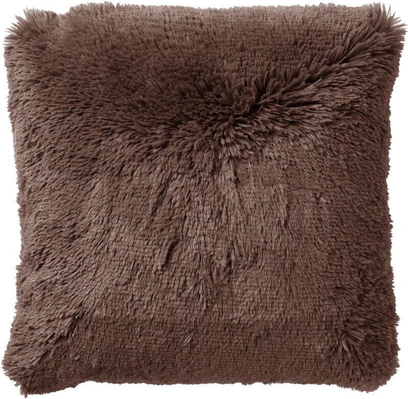 Dutch Decor FLUFFY Sierkussen 45x45 cm superzacht effen kleur Chocolate Martini donkerbruin