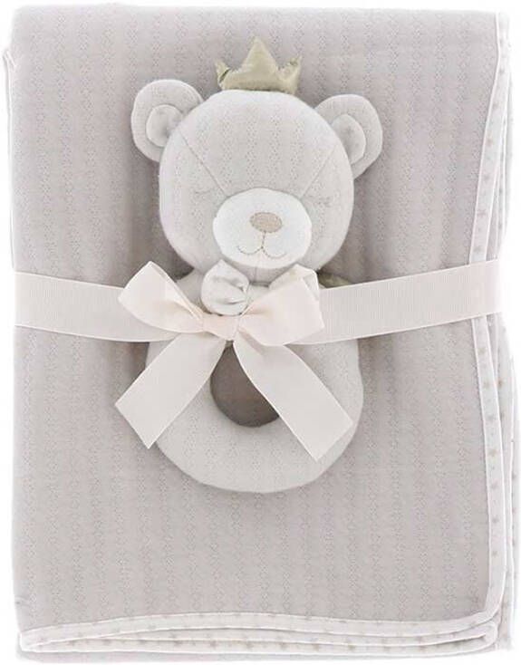 Baby deken+rammelaar beer beige