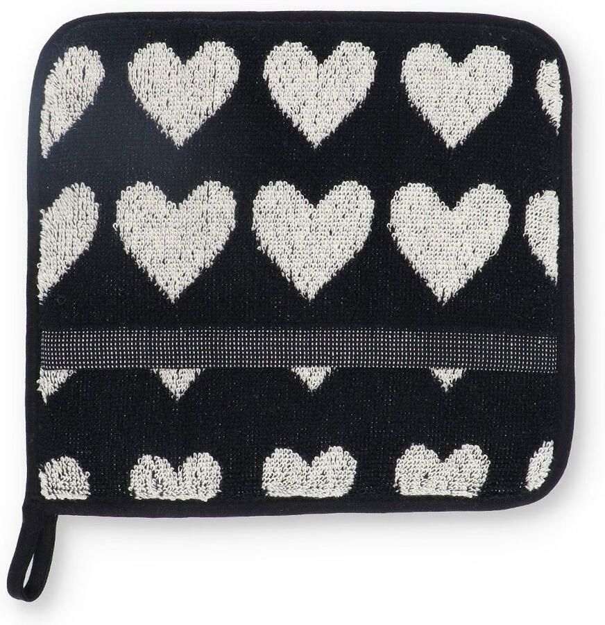 Bunzlau Castle Potholder Hearts Black