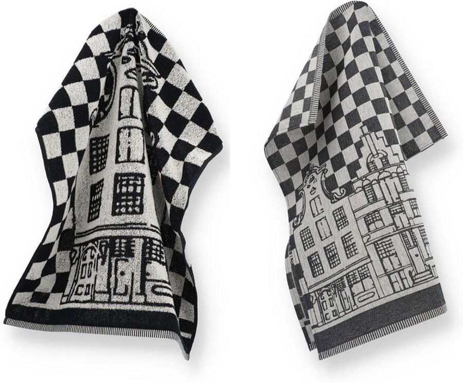 Bunzlau Castle Thee- en keukendoek Canal Houses Rijksmuseum Black