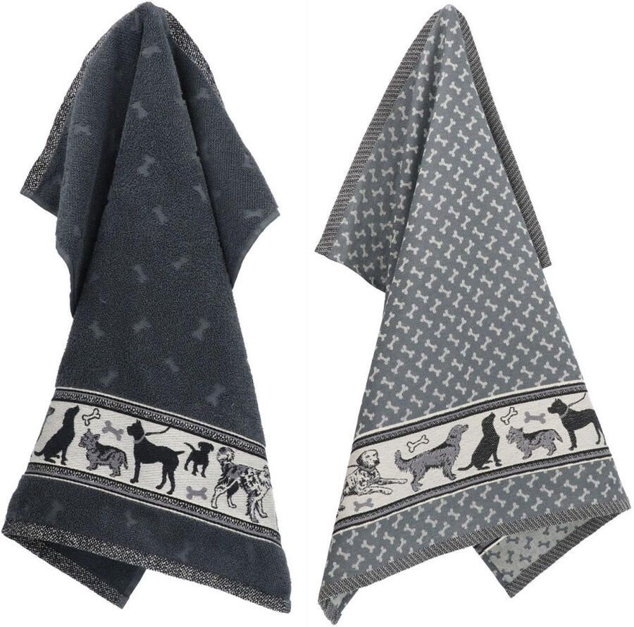 Bunzlau Castle Thee- en keukendoek Dogs Anthracite