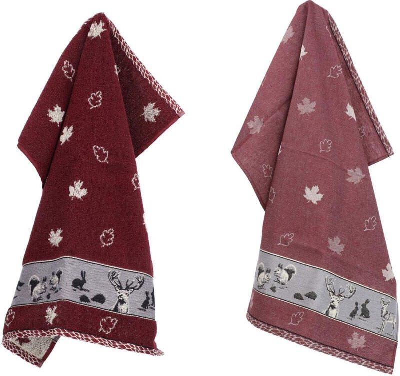 Bunzlau Castle Thee- en keukendoek Forest Animals Burgundy