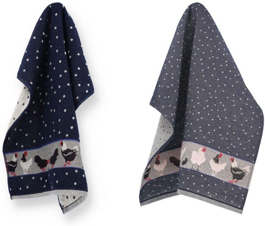 Bunzlau Castle Thee- en keukendoek set met kippen dark Blue