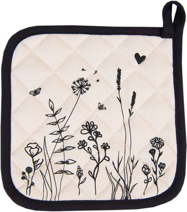 Clayre&Eef Pannenlap beige met bloemen zwart