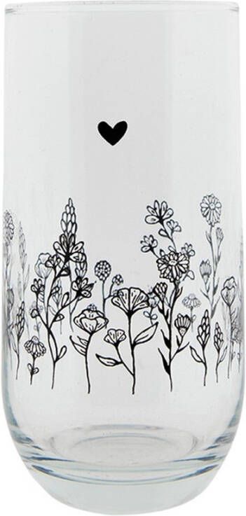 Clayre&Eef Waterglas 280ml met zwarte bloemen