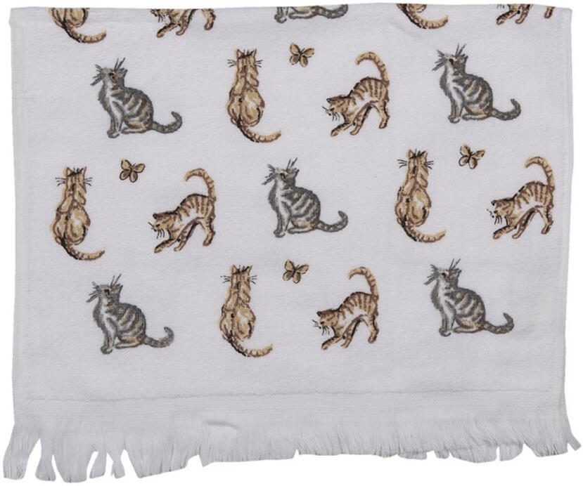 Clayre&Eef Gastendoekje katten wit grijs