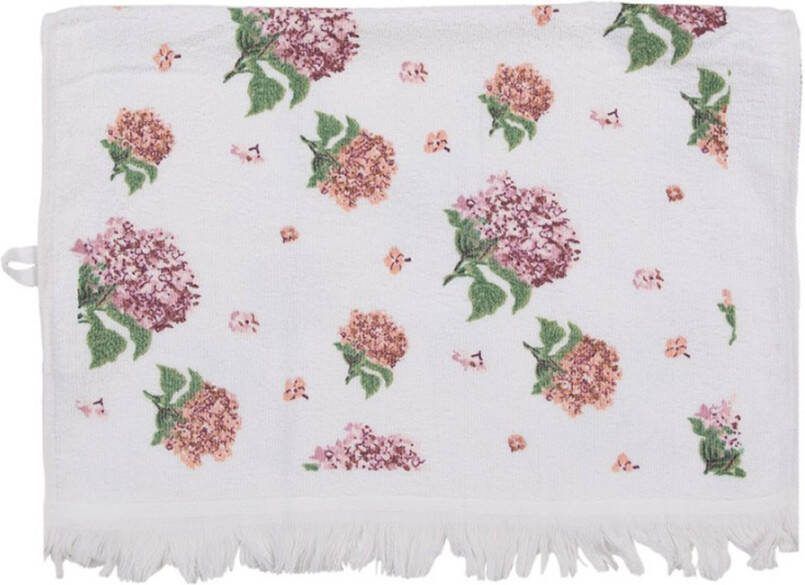 Clayre&Eef Gastendoekje Wit roze Hortensia