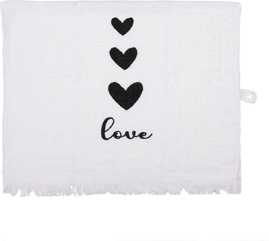 Clayre&Eef Gastendoekje wit zwart love hartjes