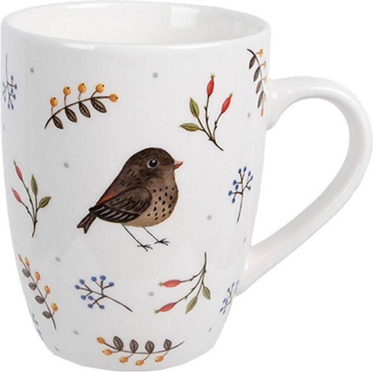 Clayre&Eef Mok Wit Keramiek Vogel 350ml