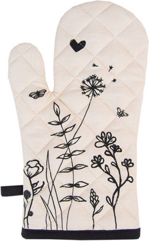 Clayre&Eef Ovenhandschoen Beige zwart bloemen - Foto 1