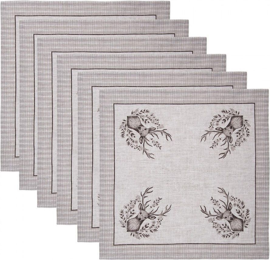 Clayre&Eef Servetten 6 Katoen Beige Bruin Hert 40cm