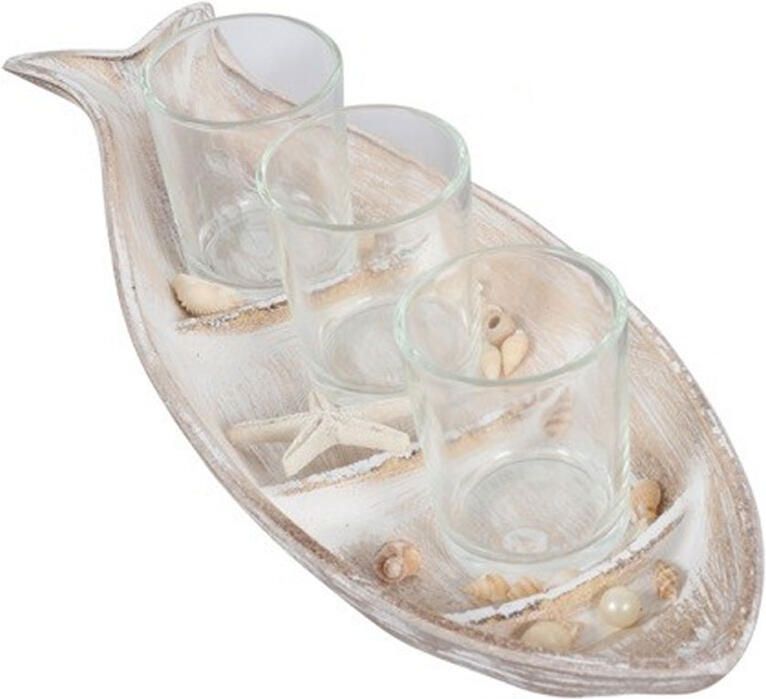 Dienblad Vis met 3 glaasjes wit