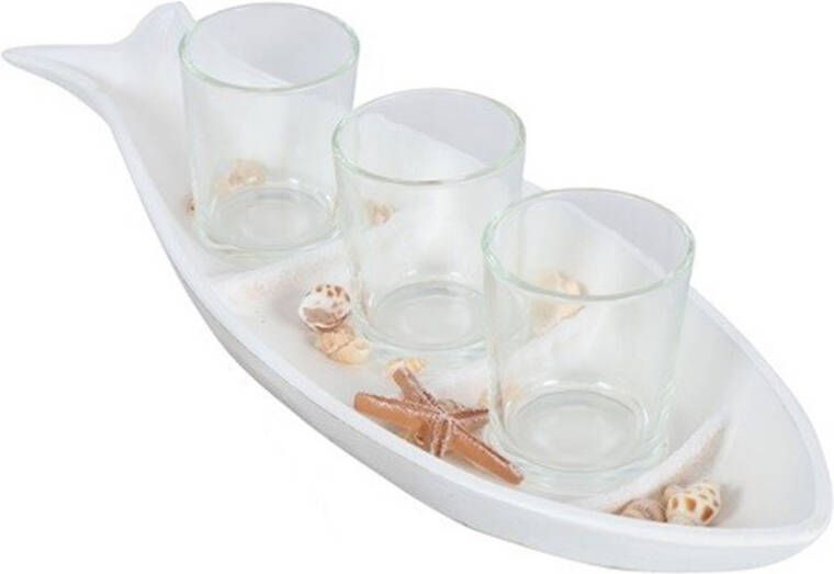 Dienblad Vis met 3 glaasjes wit