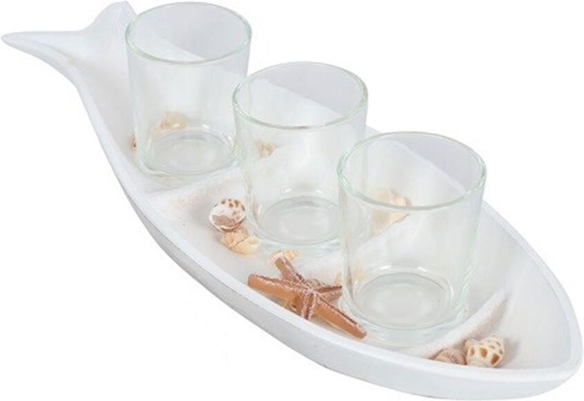 Dienblad Vis met 3 glaasjes wit