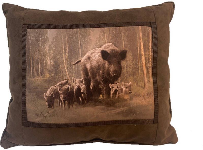 Nature Galerie Kussen wild suede look zwijn met kleintjes