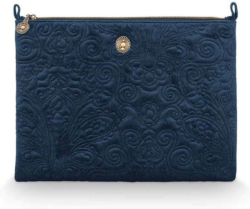 PiP Studio Cosmetic Flat Pouch Large Velvet Quilted Days Blue