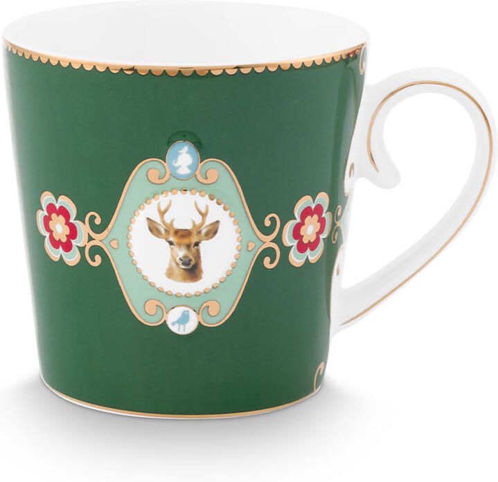 PiP Studio Mok L Love Birds Medallion Deer Dark Green