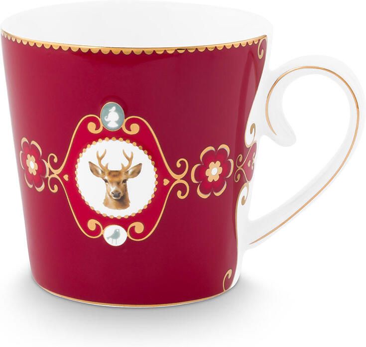 PiP Studio Mok L Love Brids Medallion Deer Dark Red