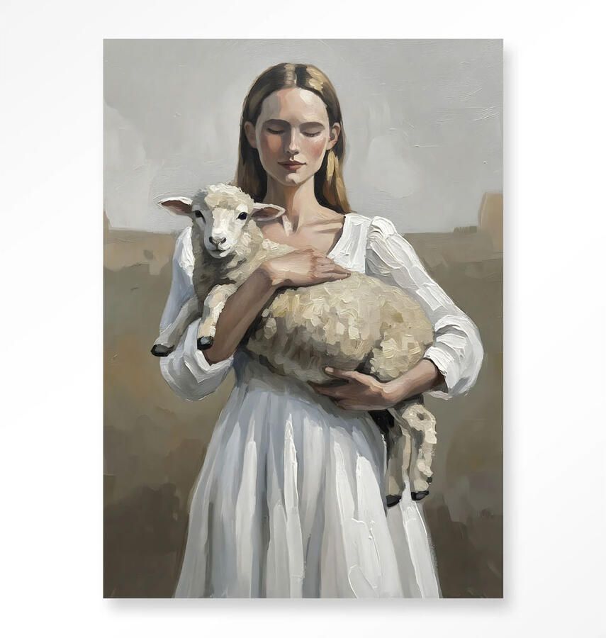 Urban Cotton Wandkleed Baby Sheep Met Frame 80x110