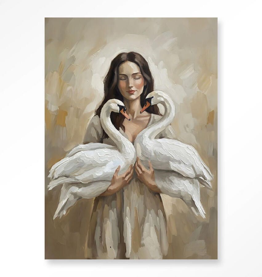 Urban Cotton Wandkleed Swan Children Met Frame 80x110