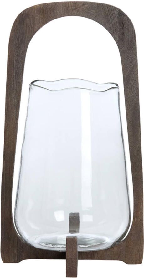 Windlicht Anosy glas hout donker bruin L