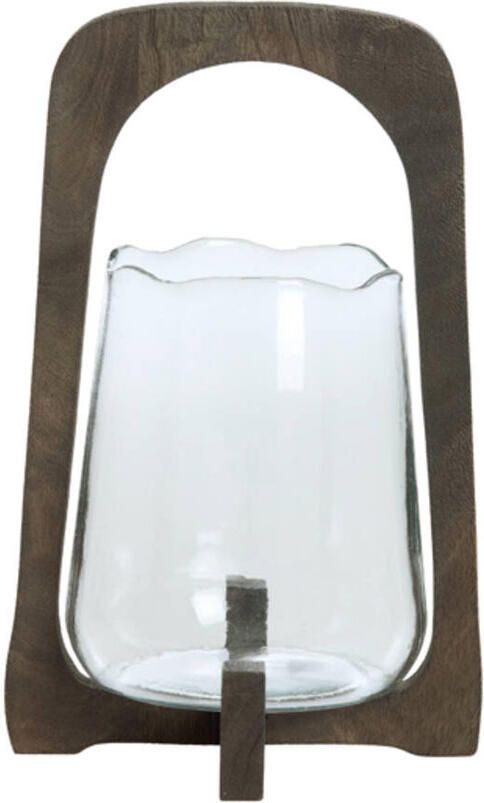 Windlicht Anosy glas hout donker bruin M