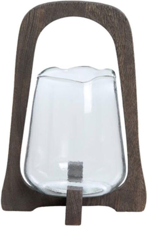 Windlicht Anosy glas hout donker bruin S