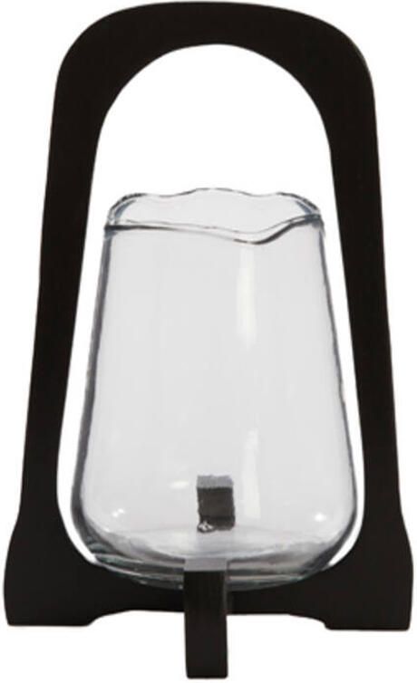Windlicht Anosy glas hout zwart L